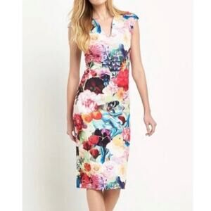 Ted Baker Odeela Floral Scuba Sheath Bodycon Midi Dress Sz.2/ US 4-6
